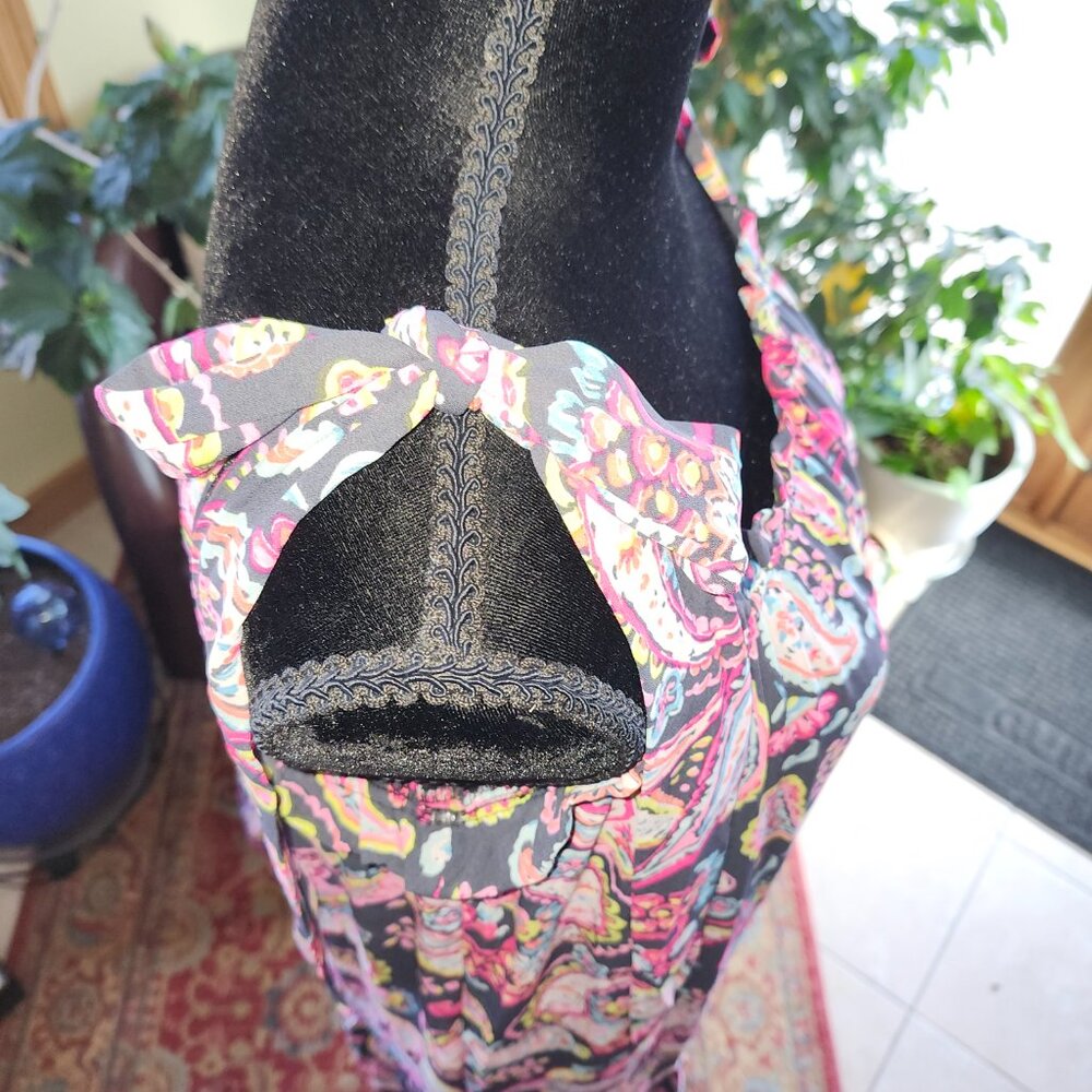 Emily Wonder Black Paisley Ruffle Dress Maxi  Boho size L - Picture 6 of 14